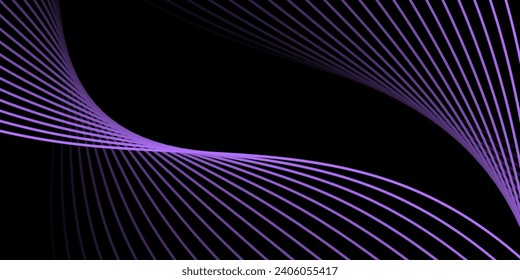 Abstract background with waves for banner. Medium banner size. Vector background with lines. Element for design isolated on black. Black and purple