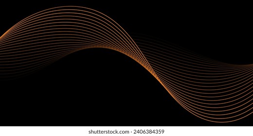 Abstract background with waves for banner. Medium banner size. Vector background with lines. Element for design isolated on black. Black and orange