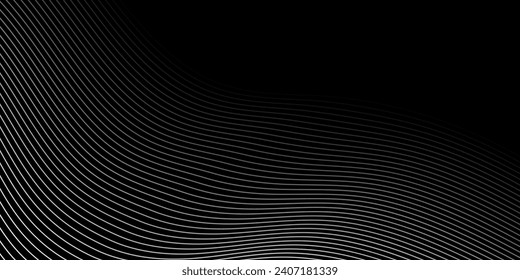 Abstract background with waves for banner. Medium banner size. Vector background with lines. Element for design isolated on black. Black and white
