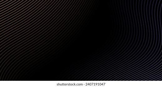 Abstract background with waves for banner. Medium banner size. Vector background with lines. Element for design isolated on black. Black and colorful