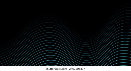 Fondo abstracto con olas para el cartel. Tamaño medio de la pancarta. Fondo vectorial con líneas. Elemento para el diseño aislado en negro. Negro y azul. Océano, noche, tarjeta