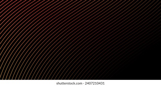 Abstract background with waves for banner. Medium banner size. Vector background with lines. Element for design isolated on black. Black, red and yellow