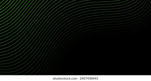 Abstract background with waves for banner. Medium banner size. Vector background with lines. Element for design isolated on black. Black and blue. Nature, eco