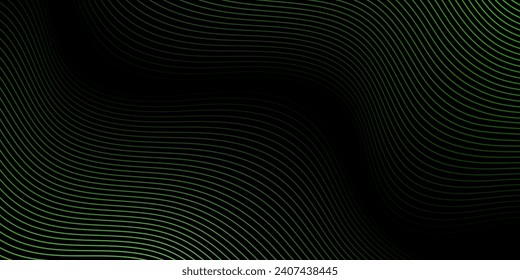 Abstract background with waves for banner. Medium banner size. Vector background with lines. Element for design isolated on black. Black and blue. Nature, eco