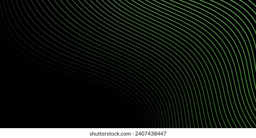 Abstract background with waves for banner. Medium banner size. Vector background with lines. Element for design isolated on black. Black and blue. Nature, eco