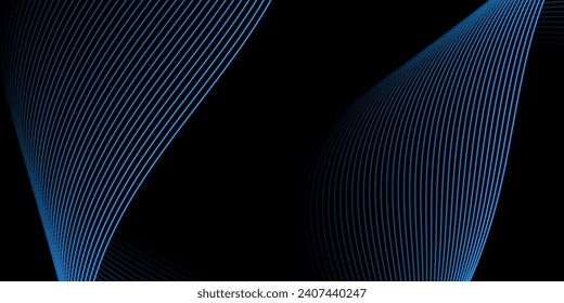 Fondo abstracto con olas para el cartel. Tamaño medio de la pancarta. Fondo vectorial con líneas. Elemento para el diseño aislado en negro. Negro y azul. Océano, noche, tarjeta