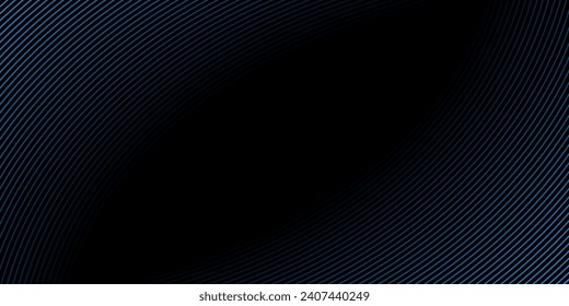 Abstract background with waves for banner. Medium banner size. Vector background with lines. Element for design isolated on black. Black and blue. Ocean, night, card