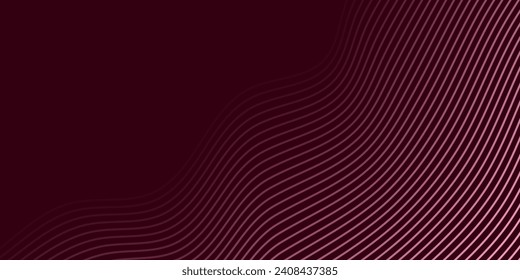 Abstract background with waves for banner. Medium banner size. Vector background with lines. Element for design isolated on burgundy. Pink color. Brochure, booklet