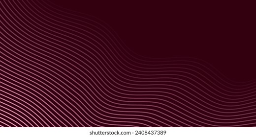 Abstract background with waves for banner. Medium banner size. Vector background with lines. Element for design isolated on burgundy. Pink color. Brochure, booklet