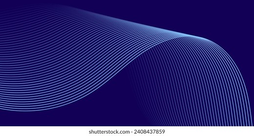 Abstract background with waves for banner. Medium banner size. Vector background with lines. Element for design isolated on dark blue. Blue color. Ocean, night, card