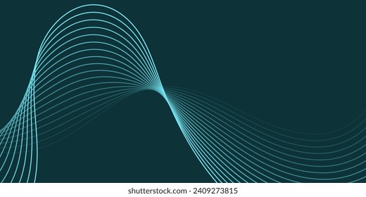 Abstract background with waves for banner. Medium banner size. Vector background with lines. Element for design isolated on peacock blue. Blue color. Ocean, night. Brochure, booklet