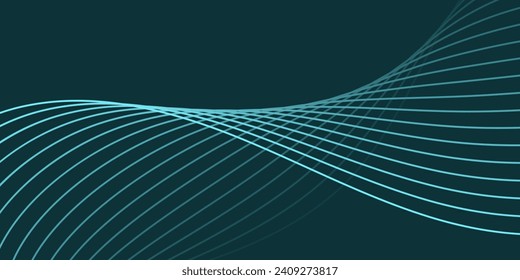 Abstract background with waves for banner. Medium banner size. Vector background with lines. Element for design isolated on peacock blue. Blue color. Ocean, night. Brochure, booklet