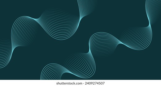 Abstract background with waves for banner. Medium banner size. Vector background with lines. Element for design isolated on peacock blue. Blue color. Ocean, night. Brochure, booklet