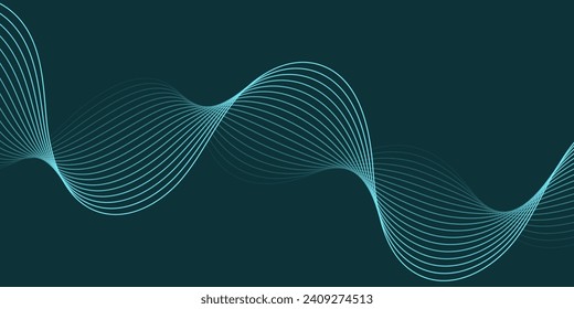 Abstract background with waves for banner. Medium banner size. Vector background with lines. Element for design isolated on peacock blue. Blue color. Ocean, night. Brochure, booklet
