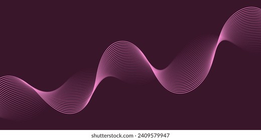 Abstract background with waves for banner. Medium banner size. Vector background with lines. Element for design isolated on dark pink. Pink color. Brochure, booklet