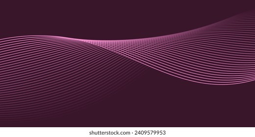 Abstract background with waves for banner. Medium banner size. Vector background with lines. Element for design isolated on dark pink. Pink color. Brochure, booklet