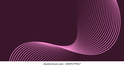 Abstract background with waves for banner. Medium banner size. Vector background with lines. Element for design isolated on dark pink. Pink color. Brochure, booklet