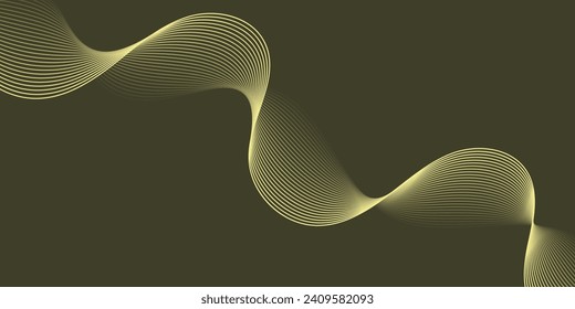 Abstract background with waves for banner. Medium banner size. Vector background with lines. Element for design isolated on green. Behr Eastern Bamboo, yellow color. Brochure, booklet