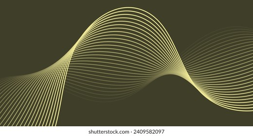 Abstract background with waves for banner. Medium banner size. Vector background with lines. Element for design isolated on green. Behr Eastern Bamboo, yellow color. Brochure, booklet