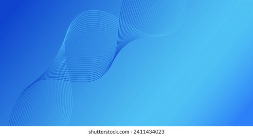 Abstract background with waves for banner. Medium banner size. Vector background with lines. Blue color. Water, ocean, winter. Brochure, booklet