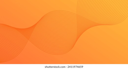 Abstract background with waves for banner. Medium banner size. Vector background with lines. Element for design isolated on orange and yellow gradient. Orange color.Brochure, booklet