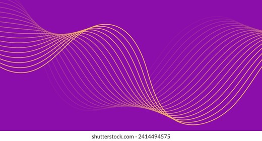 Abstract background with waves for banner. Medium banner size. Vector background with lines. Element for design isolated on purple. Purple and orange color. Brochure, booklet