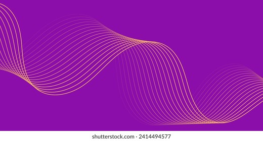 Abstract background with waves for banner. Medium banner size. Vector background with lines. Element for design isolated on purple. Purple and orange color. Brochure, booklet