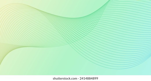 Abstract background with waves for banner. Medium banner size. Vector background with lines. Colorful. Green, blue, yellow. Brochure, booklet