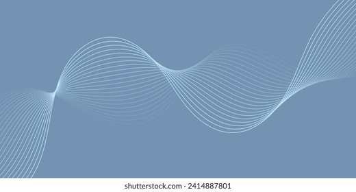Abstract background with waves for banner. Medium banner size. Vector background with lines. Blue and gray color. Water, ocean. Interior. Brochure, booklet