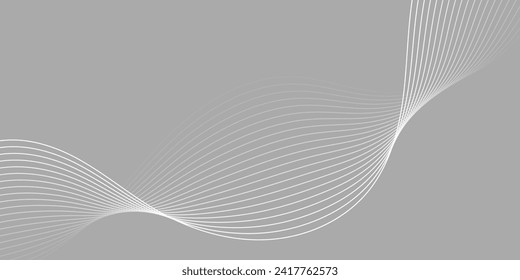Abstract background with waves for banner. Medium banner size. Vector background with lines. Gray and white color. Interior. Brochure, booklet