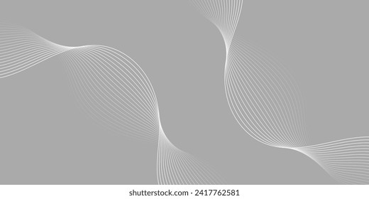 Abstract background with waves for banner. Medium banner size. Vector background with lines. Gray and white color. Interior. Brochure, booklet