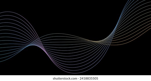 Abstract background with waves for banner. Medium banner size. Vector background with lines. Element for design isolated on black. Colorful gradienr. Brochure