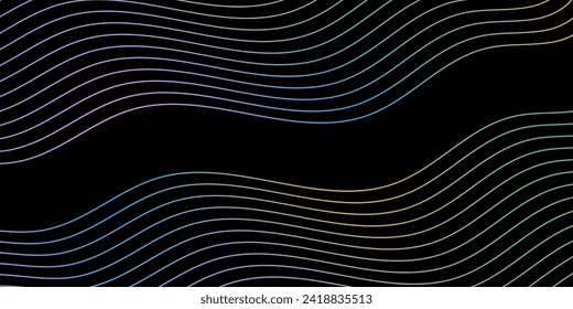 Abstract background with waves for banner. Medium banner size. Vector background with lines. Element for design isolated on black. Colorful gradienr. Brochure