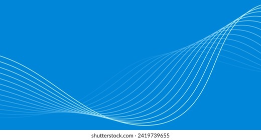 Abstract background with waves for banner. Medium banner size. Vector background with lines. Blue color. Water, ocean, winter. Brochure, booklet