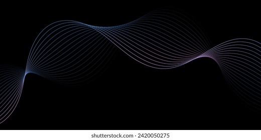 Fondo abstracto con olas para el cartel. Tamaño medio de la pancarta. Fondo vectorial con líneas. Elemento para el diseño aislado en negro. Gradiente colorido. Rosa y azul. Folleto