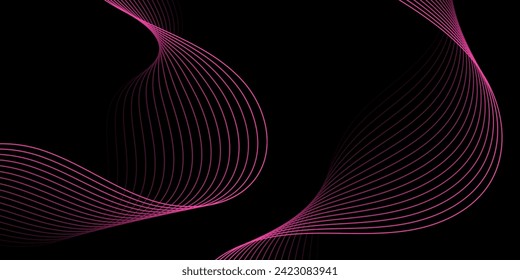 Abstract background with waves for banner. Medium banner size. Vector background with lines. Element for design isolated on black. Pink. Valentine's Day. Women's Day. Brochure