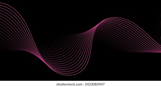 Abstract background with waves for banner. Medium banner size. Vector background with lines. Element for design isolated on black. Pink. Valentine's Day. Women's Day. Brochure