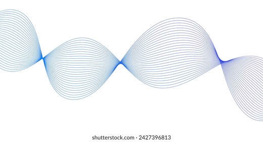 Abstract background with waves for banner. Medium banner size. Vector background with lines isolated on white. Blue gradient. Water, ocean, sea, sky. Brochure, booklet