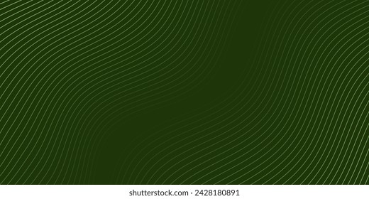 Abstract background with waves for banner. Medium banner size. Vector background with lines isolated on dark green. Green gradient. Brochure, booklet. Nature, eco