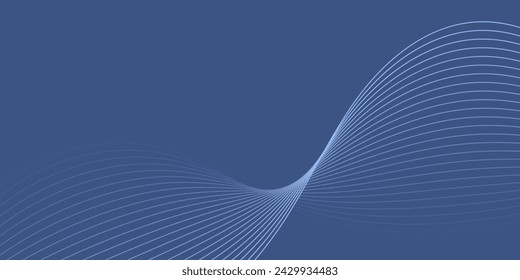 Abstract background with waves for banner. Medium banner size. Vector background with lines. Blue gradient. Gray. Water, ocean. Brochure, booklet