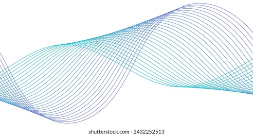Abstract background with waves for banner. Medium banner size. Vector background with lines isolated on white. Blue gradient. Brochure, booklet. Summer, spring