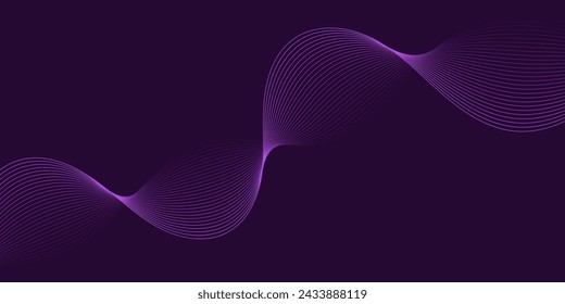 Abstract background with waves for banner. Medium banner size. Vector background with lines isolated on dark purple. Purple gradient. Brochure, booklet