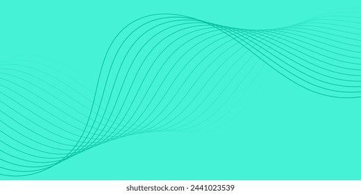 Abstract background with waves for banner. Medium banner size. Vector background with lines isolated. Element for design. Green gradient. Turquoise color. Summer, spring. Brochure, booklet