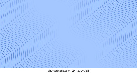 Abstract background with waves for banner. Medium banner size. Vector background with lines isolated on blue. Blue gradient. Water, ocean, sea, sky. Brochure, booklet