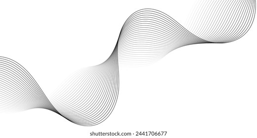 Abstract background with waves for banner. Medium banner size. Vector background with lines isolated on white. Black and white gradient. Brochure, booklet