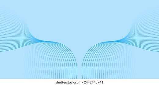 Abstract background with waves for banner. Medium banner size. Vector background with lines isolated on blue. Blue gradient. Water, ocean, sea, sky. Brochure, booklet