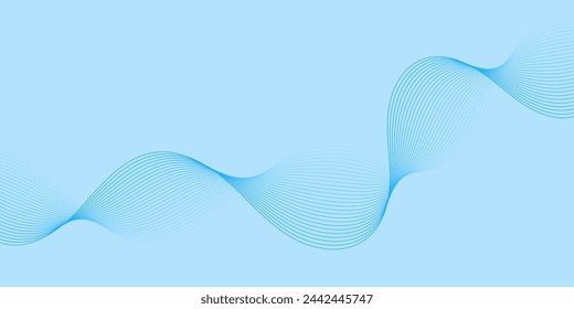 Abstract background with waves for banner. Medium banner size. Vector background with lines isolated on blue. Blue gradient. Water, ocean, sea, sky. Brochure, booklet