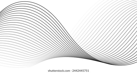 Abstract background with waves for banner. Medium banner size. Vector background with lines isolated on white. Black and white gradient. Brochure, booklet