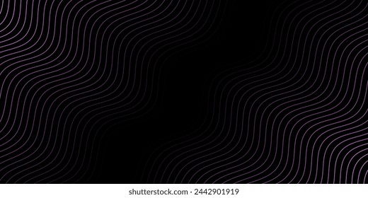 Abstract background with waves for banner. Medium banner size. Vector background with lines. Element for design isolated on black. Black and pink gradient. Brochure, booklet. Love, night, dark