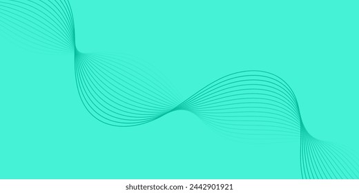 Abstract background with waves for banner. Medium banner size. Vector background with lines isolated. Element for design. Green gradient. Turquoise color. Summer, spring. Brochure, booklet